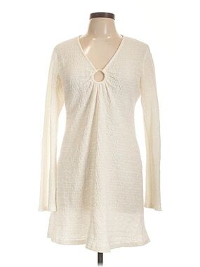 Mango Cream Textured Knit Dress with Front Ring Detail